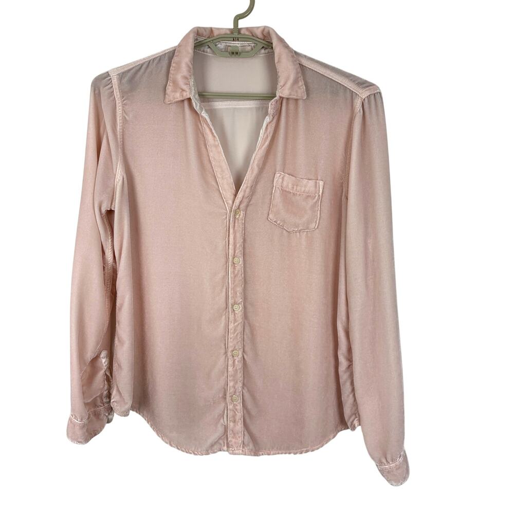 CP Shades Velvet Button Shirt Large Blush Pink Pastel Rayon/Silk *spot stain